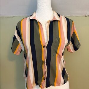 Hollister Multicolor Striped Button-Up Crop Top